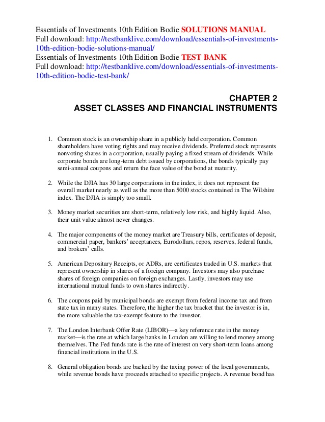 Essentials Of Investments, Bodie, Kane And Marcus, 10th Editi Slid Sahre